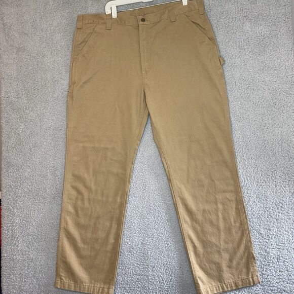 Carhartt Pants Mens 42x32 Loose Fit Canvas Carpenter Jean B324 Beige Tan Rugged - Picture 2 of 16